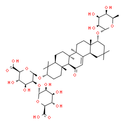 ChemSpider 2D Image | (3beta,5beta,9beta,10alpha,14beta,17alpha,22beta)-22-[(6-Deoxy-alpha-D-galactopyranosyl)oxy]-11-oxoolean-12-en-3-yl 2-O-alpha-D-altropyranuronosyl-beta-D-mannopyranosiduronic acid | C48H74O19