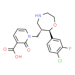 ChemSpider 2D Image | 1-{[(6S,7R)-7-(4-Chloro-3-fluorophenyl)-1,4-oxazepan-6-yl]methyl}-2-oxo-1,2-dihydro-3-pyridinecarboxylic acid | C18H18ClFN2O4