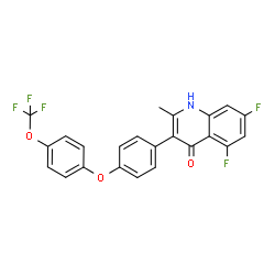 ChemSpider 2D Image | 5,7-Difluoro-2-methyl-3-{4-[4-(trifluoromethoxy)phenoxy]phenyl}-4(1H)-quinolinone | C23H14F5NO3