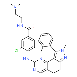ChemSpider 2D Image | 3-Chloro-N-[2-(dimethylamino)ethyl]-4-{[8-methyl-9-(2-methylphenyl)-6,8-dihydro-5H-pyrazolo[3,4-h]quinazolin-2-yl]amino}benzamide | C28H30ClN7O