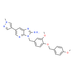ChemSpider 2D Image | 3-{3-Methoxy-4-[(4-methoxybenzyl)oxy]benzyl}-6-(1-methyl-1H-pyrazol-4-yl)-3H-imidazo[4,5-b]pyridin-2-amine | C26H26N6O3