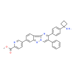 ChemSpider 2D Image | Methyl 5-{2-[4-(1-aminocyclobutyl)phenyl]-3-phenylpyrimido[1,2-b]indazol-8-yl}-2-pyridinecarboxylate | C33H27N5O2