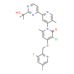 ChemSpider 2D Image | 3-Chloro-4-[(3,5-difluoro-2-pyridinyl)methoxy]-2'-[2-(2-hydroxy-2-propanyl)-4-pyrimidinyl]-5',6-dimethyl-2H-1,4'-bipyridin-2-one | C25H22ClF2N5O3