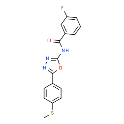 ChemSpider 2D Image | 3-Fluoro-N-{5-[4-(methylsulfanyl)phenyl]-1,3,4-oxadiazol-2-yl}benzamide | C16H12FN3O2S