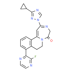 ChemSpider 2D Image | 2-(3-Cyclopropyl-1H-1,2,4-triazol-1-yl)-9-(3-fluoro-2-pyrazinyl)-7,8-dihydro[1,4]diazepino[7,1-a]isoquinolin-5(4H)-one | C22H18FN7O