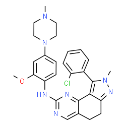 ChemSpider 2D Image | 9-(2-Chlorophenyl)-N-[2-methoxy-4-(4-methyl-1-piperazinyl)phenyl]-8-methyl-6,8-dihydro-5H-pyrazolo[3,4-h]quinazolin-2-amine | C28H30ClN7O