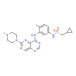 ChemSpider 2D Image | 1-Cyclopropyl-N-(4-methyl-3-{[6-(4-methyl-1-piperazinyl)pyrimido[5,4-d]pyrimidin-4-yl]amino}phenyl)methanesulfonamide | C22H28N8O2S