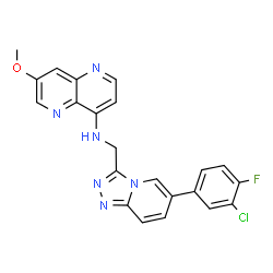 ChemSpider 2D Image | N-{[6-(3-Chloro-4-fluorophenyl)[1,2,4]triazolo[4,3-a]pyridin-3-yl]methyl}-7-methoxy-1,5-naphthyridin-4-amine | C22H16ClFN6O