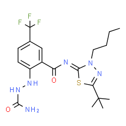 ChemSpider 2D Image | 2-[2-{[(2Z)-3-Butyl-5-(2-methyl-2-propanyl)-1,3,4-thiadiazol-2(3H)-ylidene]carbamoyl}-4-(trifluoromethyl)phenyl]hydrazinecarboxamide | C19H25F3N6O2S