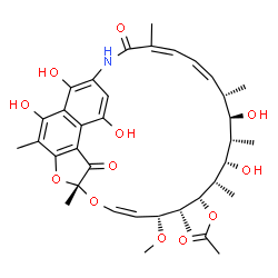 ChemSpider 2D Image | (7R,9Z,11R,12R,13S,14S,15S,16S,17R,18S,19Z,21Z)-2,15,17,27,29-Pentahydroxy-11-methoxy-3,7,12,14,16,18,22-heptamethyl-6,23-dioxo-8,30-dioxa-24-azatetracyclo[23.3.1.1~4,7~.0~5,28~]triaconta-1(28),2,4,9,
19,21,25(29),26-octaen-13-yl acetate | C37H47NO12