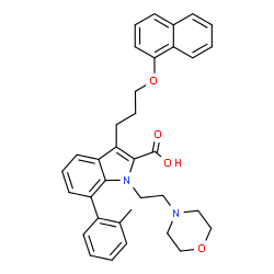 ChemSpider 2D Image | 7-(2-Methylphenyl)-1-[2-(4-morpholinyl)ethyl]-3-[3-(1-naphthyloxy)propyl]-1H-indole-2-carboxylic acid | C35H36N2O4