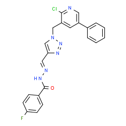 ChemSpider 2D Image | N'-[(E)-{1-[(2-Chloro-5-phenyl-3-pyridinyl)methyl]-1H-1,2,3-triazol-4-yl}methylene]-4-fluorobenzohydrazide | C22H16ClFN6O