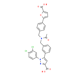 ChemSpider 2D Image | 5-[3-({Acetyl[4-(5-carboxy-2-furyl)benzyl]amino}methyl)phenyl]-1-(3,4-dichlorophenyl)-1H-pyrazole-3-carboxylic acid | C31H23Cl2N3O6