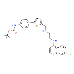 ChemSpider 2D Image | 2-Methyl-2-propanyl (4-{5-[({2-[(7-chloro-4-quinolinyl)amino]ethyl}amino)methyl]-2-thienyl}phenyl)carbamate | C27H29ClN4O2S