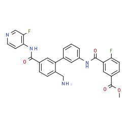 ChemSpider 2D Image | Methyl 3-({2'-(aminomethyl)-5'-[(3-fluoro-4-pyridinyl)carbamoyl]-3-biphenylyl}carbamoyl)-4-fluorobenzoate | C28H22F2N4O4