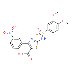 ChemSpider 2D Image | 2-{[(3,4-Dimethoxyphenyl)sulfonyl]amino}-4-(3-nitrophenyl)-1,3-thiazole-5-carboxylic acid | C18H15N3O8S2