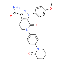 ChemSpider 2D Image | 1-(4-Methoxyphenyl)-7-oxo-6-{4-[2-oxo(2-~14~C)-1-piperidinyl]phenyl}-4,5,6,7-tetrahydro-1H-pyrazolo[3,4-c]pyridine-3-carboxamide | C2414CH25N5O4