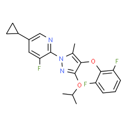 ChemSpider 2D Image | 5-Cyclopropyl-2-[4-(2,6-difluorophenoxy)-3-isopropoxy-5-methyl-1H-pyrazol-1-yl]-3-fluoropyridine | C21H20F3N3O2