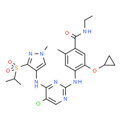 ChemSpider 2D Image | 4-[(5-Chloro-4-{[3-(isopropylsulfonyl)-1-methyl-1H-pyrazol-4-yl]amino}-2-pyrimidinyl)amino]-5-(cyclopropyloxy)-N-ethyl-2-methylbenzamide | C24H30ClN7O4S