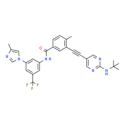 ChemSpider 2D Image | 3-[2-[2-[(1,1-Dimethylethyl)amino]-5-pyrimidinyl]ethynyl]-4-methyl-N-[3-(4-methyl-1H-imidazol-1-yl)-5-(trifluoromethyl)phenyl]benzamide | C29H27F3N6O