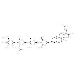 ChemSpider 2D Image | (3beta,5alpha,16beta)-3-{[beta-D-Glucopyranosyl-(1->4)-3-O-acetyl-2,6-dideoxy-beta-D-ribo-hexopyranosyl-(1->4)-2,6-dideoxy-beta-D-ribo-hexopyranosyl-(1->4)-2,6-dideoxy-beta-D-ribo-hexopyranosyl]oxy}-1
4,16-dihydroxycard-20(22)-enolide | C49H76O20