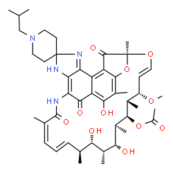 ChemSpider 2D Image | (7S,9E,11S,12S,13S,14S,15R,16R,17S,18S,19E,21Z)-2,15,17-Trihydroxy-1'-isobutyl-11-methoxy-3,7,12,14,16,18,22-heptamethyl-6,23,32-trioxospiro[8,33-dioxa-24,27,29-triazapentacyclo[23.6.1.1~4,7~.0~5,31~.
0~26,30~]tritriaconta-1(31),2,4,9,19,21,25,29-octaene-28,4'-piperidin]-13-yl acetate | C46H62N4O11