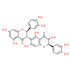 ChemSpider 2D Image | (2R,2'R,3S,3'R)-2,2'-Bis(3,4-dihydroxyphenyl)-3',5,5',7,7'-pentahydroxy-2,2',3,3'-tetrahydro-4H,4'H-3,6'-bichromene-4,4'-dione | C30H22O13