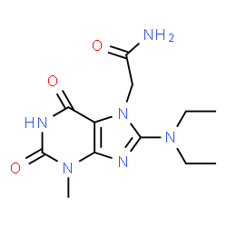 ChemSpider 2D Image | 2-[8-(Diethylamino)-3-methyl-2,6-dioxo-1,2,3,6-tetrahydro-7H-purin-7-yl]acetamide | C12H18N6O3