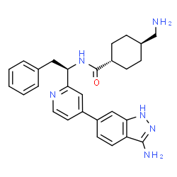 ChemSpider 2D Image | trans-N-{(1R)-1-[4-(3-Amino-1H-indazol-6-yl)-2-pyridinyl]-2-phenylethyl}-4-(aminomethyl)cyclohexanecarboxamide | C28H32N6O
