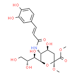 ChemSpider 2D Image | Dimethyl (6R)-3,5-dideoxy-5-{[(2E)-3-(3,4-dihydroxyphenyl)-2-propenoyl]amino}-6-[(1R,2R)-1,2,3-trihydroxypropyl]-alpha-L-threo-hex-2-ulopyranosidonate | C20H27NO11