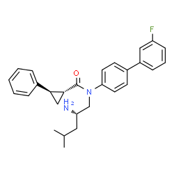 ChemSpider 2D Image | (1R,2R)-N-[(2S)-2-Amino-4-methylpentyl]-N-(3'-fluoro-4-biphenylyl)-2-phenylcyclopropanecarboxamide | C28H31FN2O