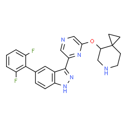 ChemSpider 2D Image | 3-[6-(6-Azaspiro[2.5]oct-4-yloxy)-2-pyrazinyl]-5-(2,6-difluorophenyl)-1H-indazole | C24H21F2N5O