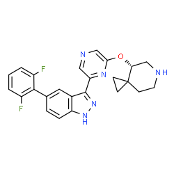 ChemSpider 2D Image | 3-{6-[(4S)-6-Azaspiro[2.5]oct-4-yloxy]-2-pyrazinyl}-5-(2,6-difluorophenyl)-1H-indazole | C24H21F2N5O