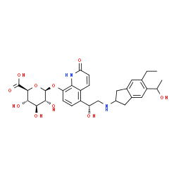 ChemSpider 2D Image | 5-[(1R)-2-{[5-Ethyl-6-(1-hydroxyethyl)-2,3-dihydro-1H-inden-2-yl]amino}-1-hydroxyethyl]-2-oxo-1,2-dihydro-8-quinolinyl beta-D-glucopyranosiduronic acid | C30H36N2O10