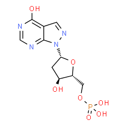 ChemSpider 2D Image | 1-(2-Deoxy-5-O-phosphono-beta-D-erythro-pentofuranosyl)-1H-pyrazolo[3,4-d]pyrimidin-4-ol | C10H13N4O7P