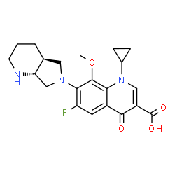 ChemSpider 2D Image | 1-Cyclopropyl-6-fluoro-8-methoxy-7-[(4aS,7aR)-octahydro-6H-pyrrolo[3,4-b]pyridin-6-yl]-4-oxo-1,4-dihydro-3-quinolinecarboxylic acid | C21H24FN3O4