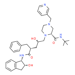 ChemSpider 2D Image | (2R)-1-[(2S,4R)-4-Benzyl-2-hydroxy-5-{[(1S,2R)-2-hydroxy-2,3-dihydro-1H-inden-1-yl]amino}-5-oxopentyl]-N-(2-methyl-2-propanyl)-4-(3-pyridinylmethyl)-2-piperazinecarboxamide (non-preferred name) | C36H47N5O4