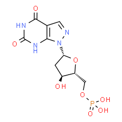 ChemSpider 2D Image | 1-(2-Deoxy-5-O-phosphono-beta-D-erythro-pentofuranosyl)-1H-pyrazolo[3,4-d]pyrimidine-4,6(5H,7H)-dione | C10H13N4O8P