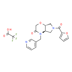 ChemSpider 2D Image | (4aR,7aR)-6-(2-Furoyl)-4-(3-pyridinylmethyl)hexahydropyrrolo[3,4-b][1,4]oxazin-3(2H)-one trifluoroacetate (1:1) | C19H18F3N3O6