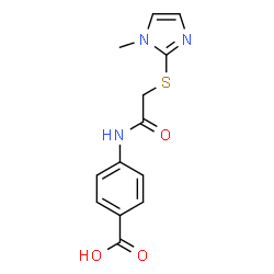 ChemSpider 2D Image | 4-({[(1-methyl-1H-imidazol-2-yl)thio]acetyl}amino)benzoic acid | C13H13N3O3S