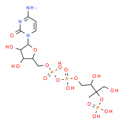 ChemSpider 2D Image | 4-Amino-1-{5-O-[({[2,4-dihydroxy-3-methyl-3-(phosphonooxy)butoxy](hydroxy)phosphoryl}oxy)(hydroxy)phosphoryl]pentofuranosyl}-2(1H)-pyrimidinone | C14H26N3O17P3
