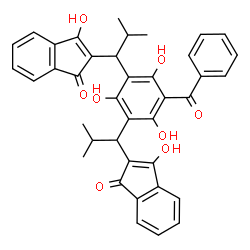 ChemSpider 2D Image | 2,2'-[(5-Benzoyl-2,4,6-trihydroxy-1,3-phenylene)bis(2-methyl-1,1-propanediyl)]bis(3-hydroxy-1H-inden-1-one) | C39H34O8