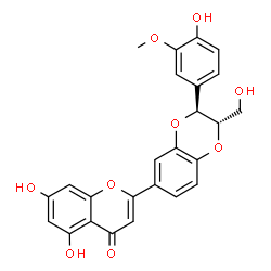 ChemSpider 2D Image | 5,7-Dihydroxy-2-[(2S,3S)-3-(4-hydroxy-3-methoxyphenyl)-2-(hydroxymethyl)-2,3-dihydro-1,4-benzodioxin-6-yl]-4H-chromen-4-one | C25H20O9