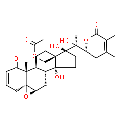 ChemSpider 2D Image | (5beta,6beta,17alpha,22R)-14,17,20-Trihydroxy-1,26-dioxo-5,6:22,26-diepoxyergosta-2,24-dien-18-yl acetate | C30H40O9