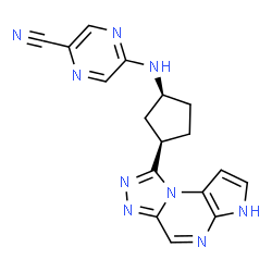 ChemSpider 2D Image | 5-{[(1S,3R)-3-(6H-Pyrrolo[2,3-e][1,2,4]triazolo[4,3-a]pyrazin-1-yl)cyclopentyl]amino}-2-pyrazinecarbonitrile | C17H15N9