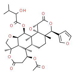 ChemSpider 2D Image | (3S,3aS,5aR,5bR,6S,9aR,11aR,11bS,12S,12aS,12bR,13aS)-6-Acetoxy-3-(3-furyl)-3a,5b,9a,12a-tetramethyl-1,8-dioxohexadecahydro-3H-oxepino[2',3',4':3,4][1]benzofuro[6,5-f]oxireno[d]isochromen-12-yl 2-hydro
xy-3-methylbutanoate | C33H42O12
