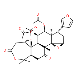 ChemSpider 2D Image | (5S,5aR,5bR,6R,7R,7aR,8S,9aR,10aR,10bR,12aR)-8-(3-Furyl)-1,1,5a,7a,10b-pentamethyl-3,11-dioxohexadecahydrooxireno[1',5']cyclopenta[1',2':5,6]naphtho[2,1-c]oxepine-5,6,7-triyl triacetate | C32H40O11