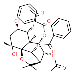 ChemSpider 2D Image | (1S,2S,4S,5R,6S,7S,8R,9R,12R)-5,8-Diacetoxy-2,4-dihydroxy-2,6,10,10-tetramethyl-11-oxatricyclo[7.2.1.0~1,6~]dodecane-7,12-diyl dibenzoate | C33H38O11