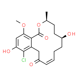 ChemSpider 2D Image | (3S,6S,9Z)-13-Chloro-6,14-dihydroxy-16-methoxy-3-methyl-3,4,5,6,7,8-hexahydro-1H-2-benzoxacyclotetradecine-1,11(12H)-dione | C19H23ClO6
