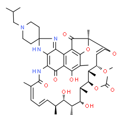 ChemSpider 2D Image | (7S,9Z,11S,12S,13S,14R,15R,16R,17S,18S,19E,21Z)-2,15,17-Trihydroxy-1'-isobutyl-11-methoxy-3,7,12,14,16,18,22-heptamethyl-6,23,32-trioxospiro[8,33-dioxa-24,27,29-triazapentacyclo[23.6.1.1~4,7~.0~5,31~.
0~26,30~]tritriaconta-1(31),2,4,9,19,21,25,29-octaene-28,4'-piperidin]-13-yl acetate | C46H62N4O11